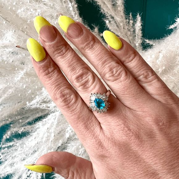 Heirloom Pear Cut Blue Topaz Cocktail Ring Size 8.25 - Picture 5 of 6